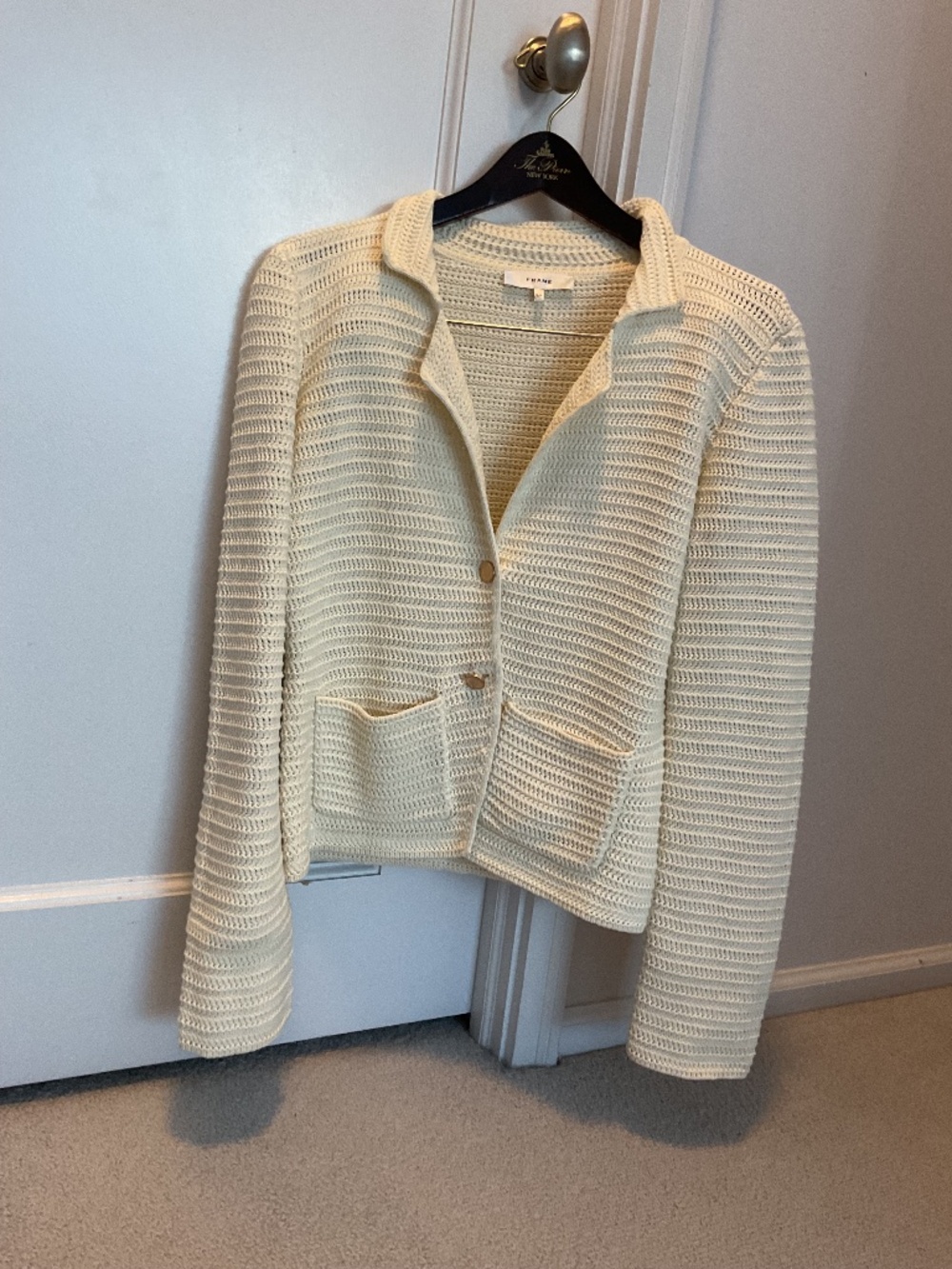Chic Frame crochet/knit ivory blazer — perfect seasonal piece!